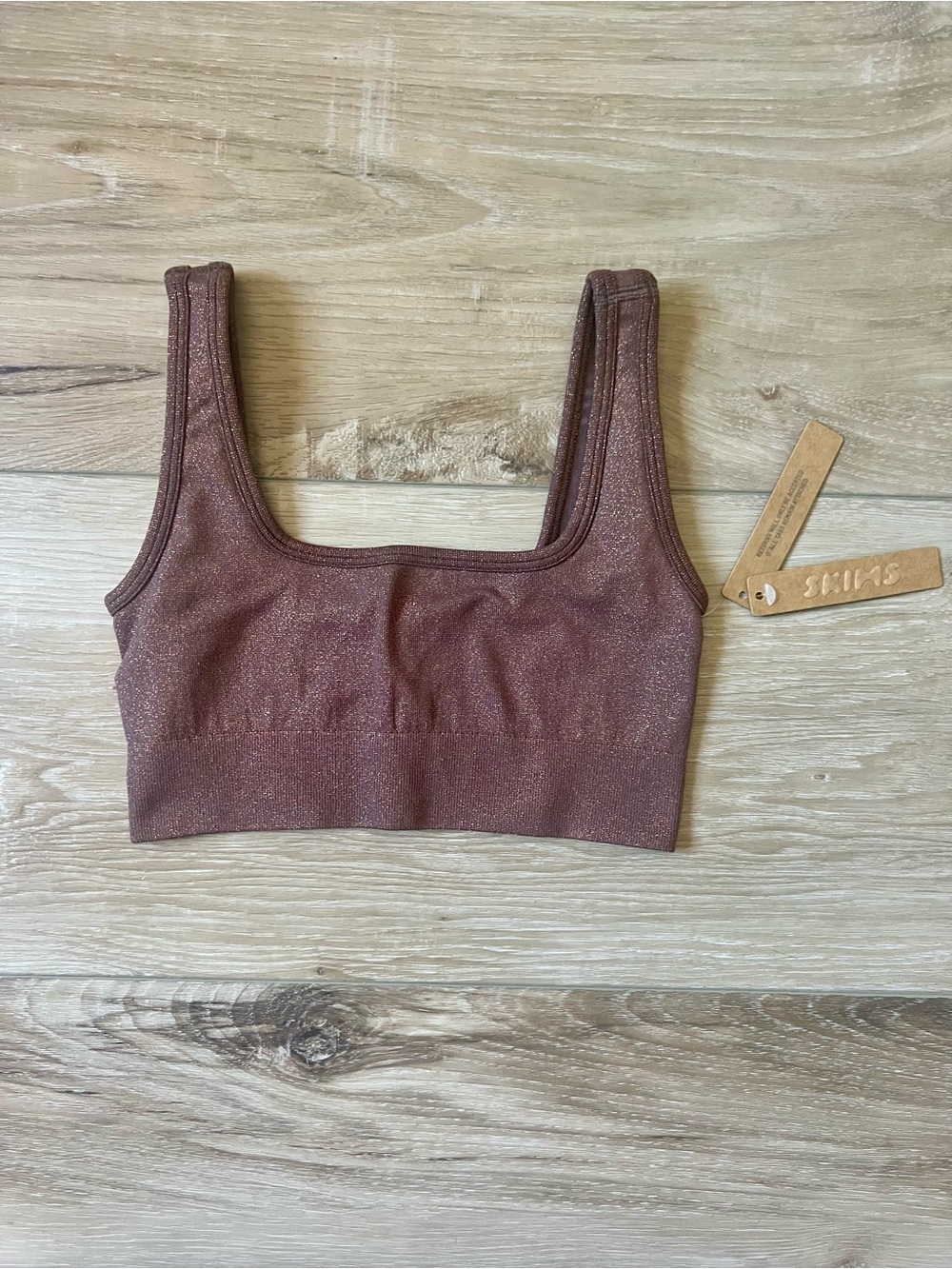 SKIMS Seamless Shimmery Scoop Bralette in Bronze